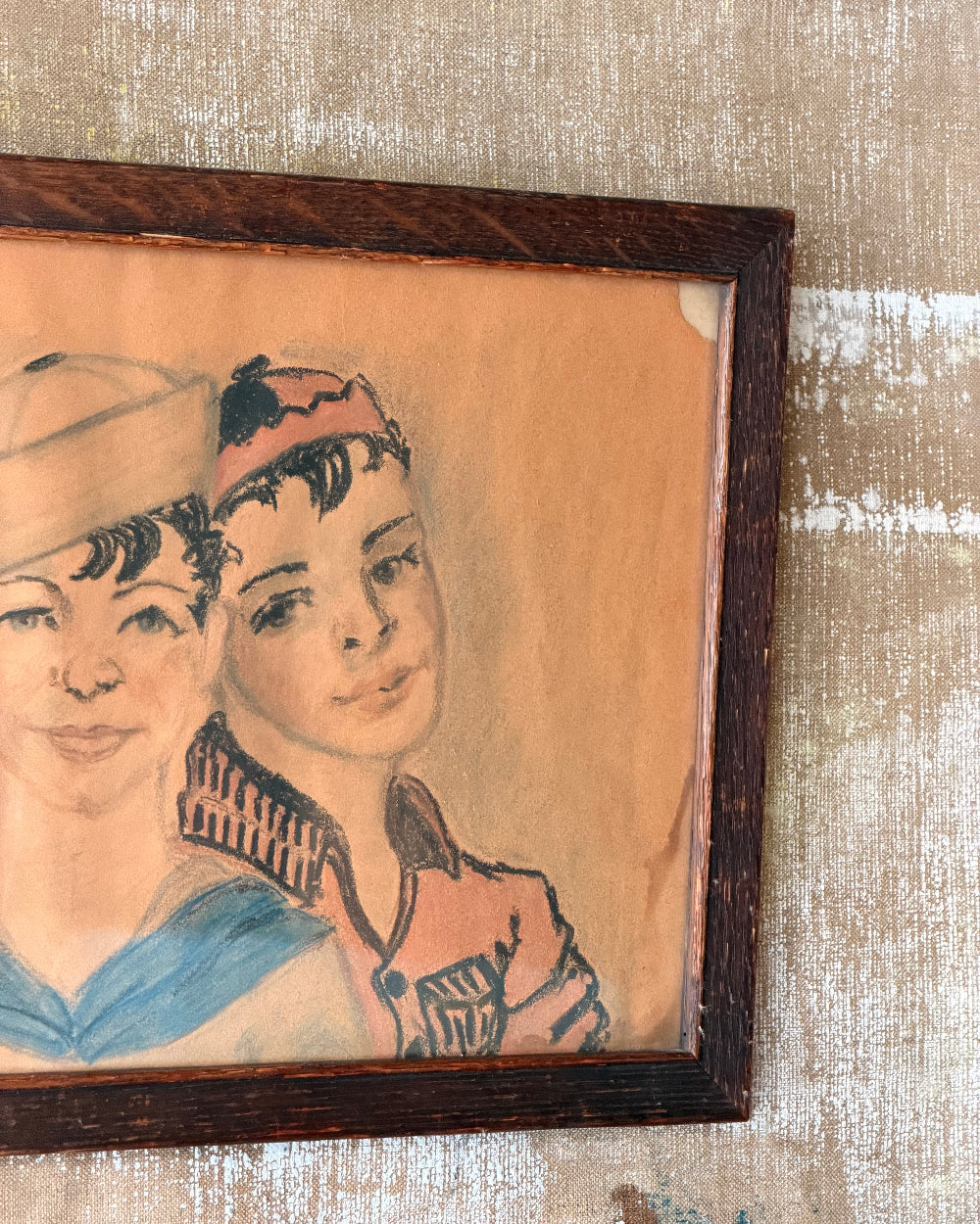 Framed Pastel Portrait of Two Boys