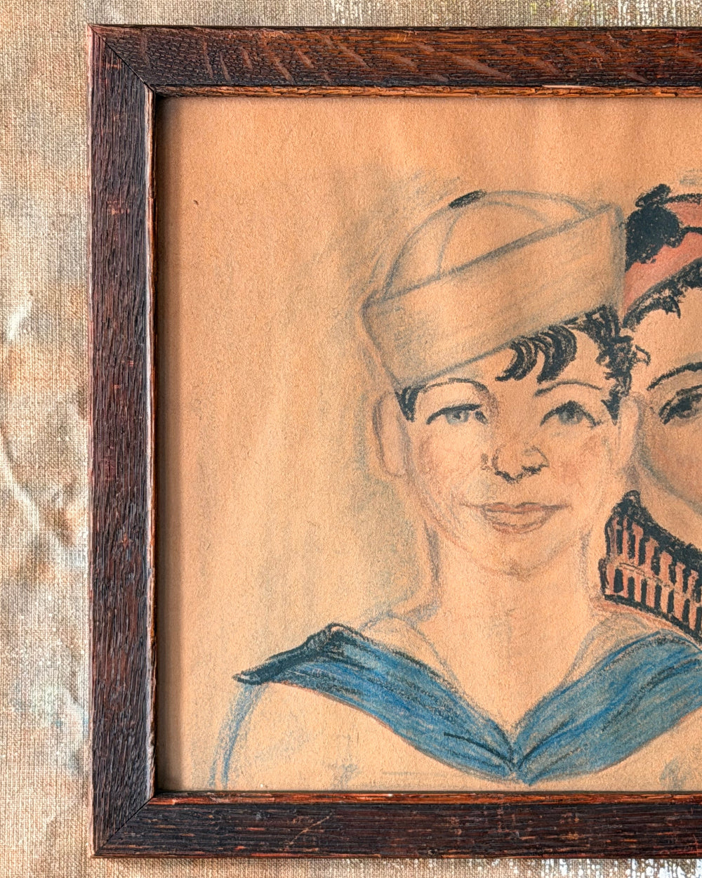 Framed Pastel Portrait of Two Boys