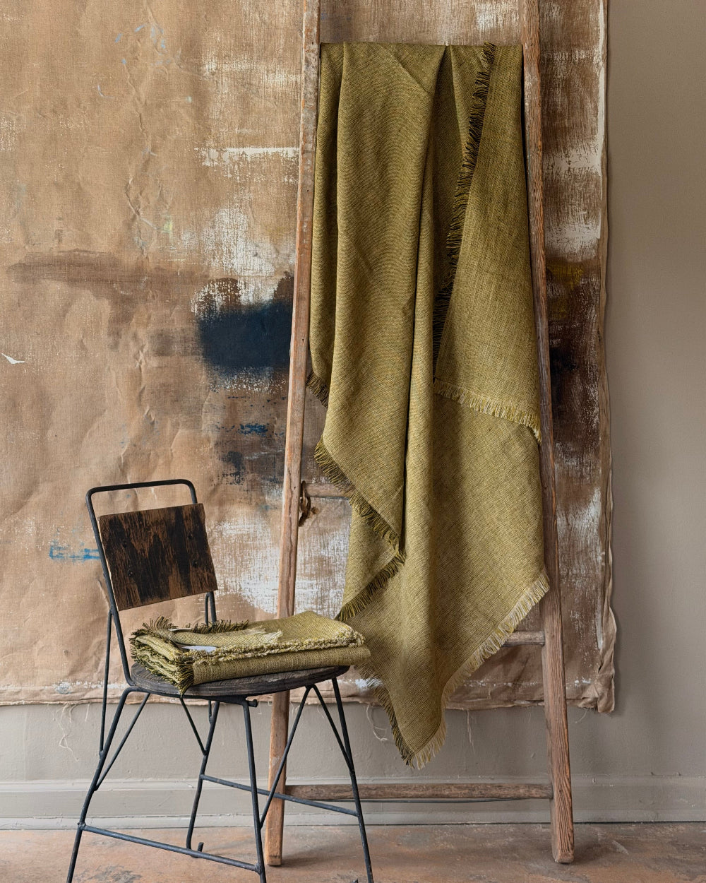 Linen Throw in Olive