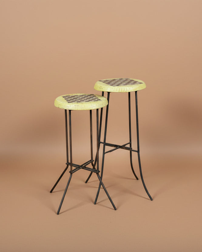 Checkered Stools In Lime & Black