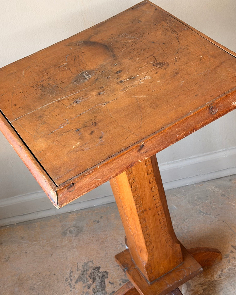 Stamped Wood Pedestal Table