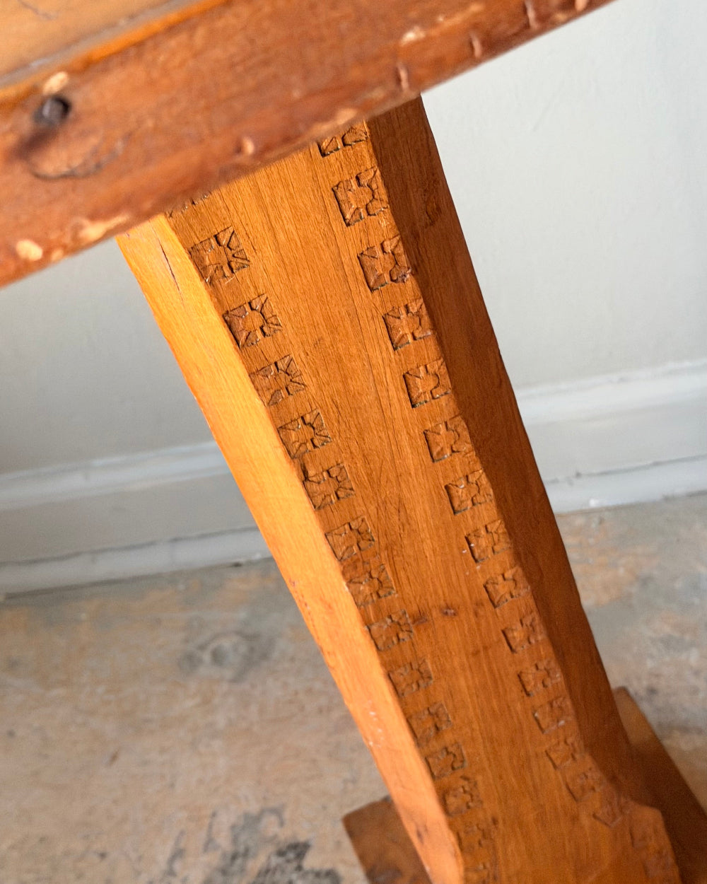 Stamped Wood Pedestal Table