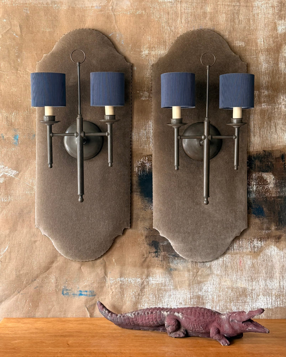 Double Arm Wall Sconces | Mohair Panels