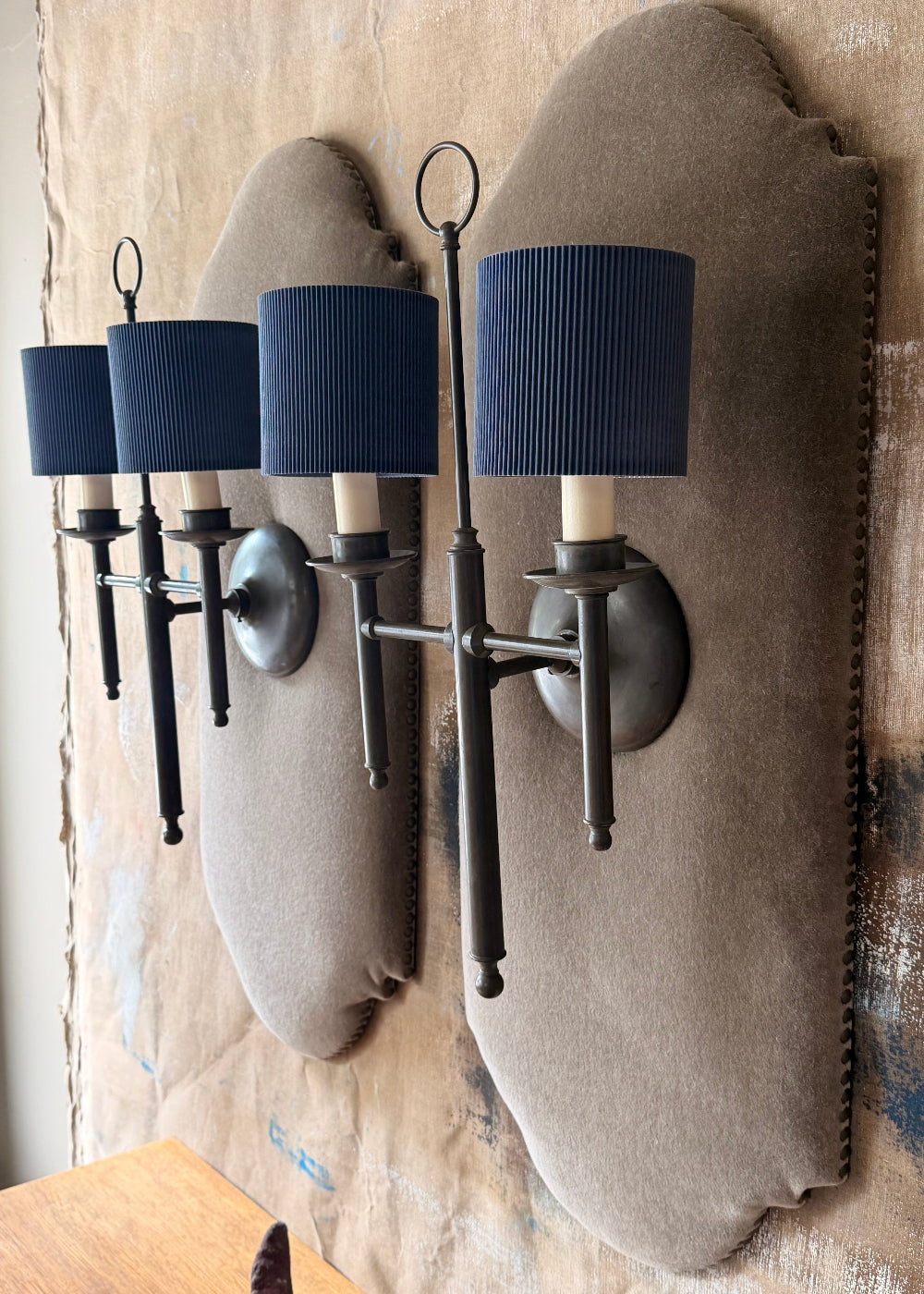 Double Arm Wall Sconces | Mohair Panels