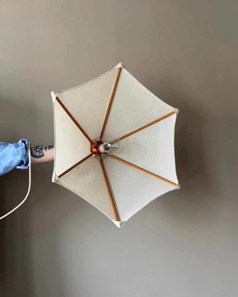 Beech Wood and Linen Pendant Light