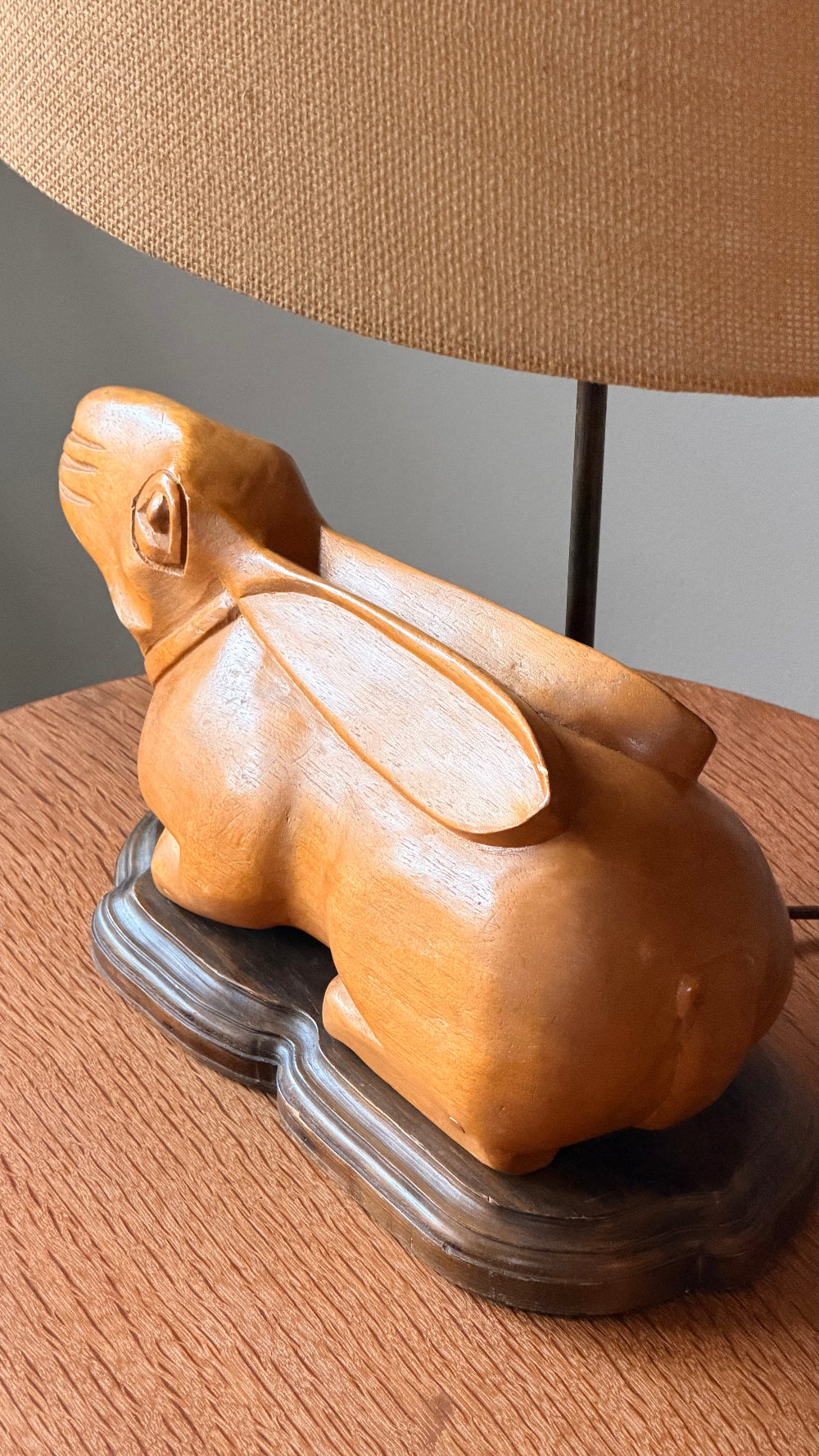 Carved Wood Rabbit Lamp
