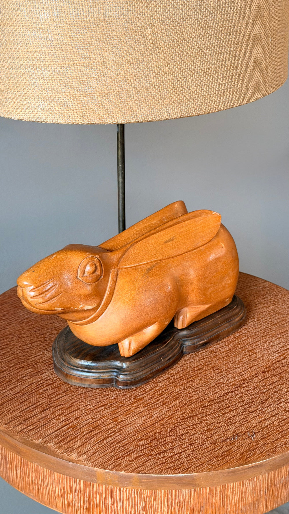 Carved Wood Rabbit Lamp