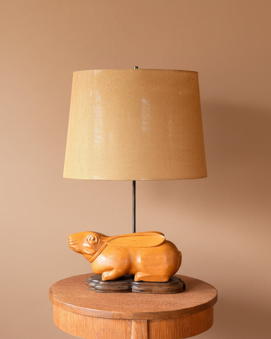 Carved Wood Rabbit Lamp