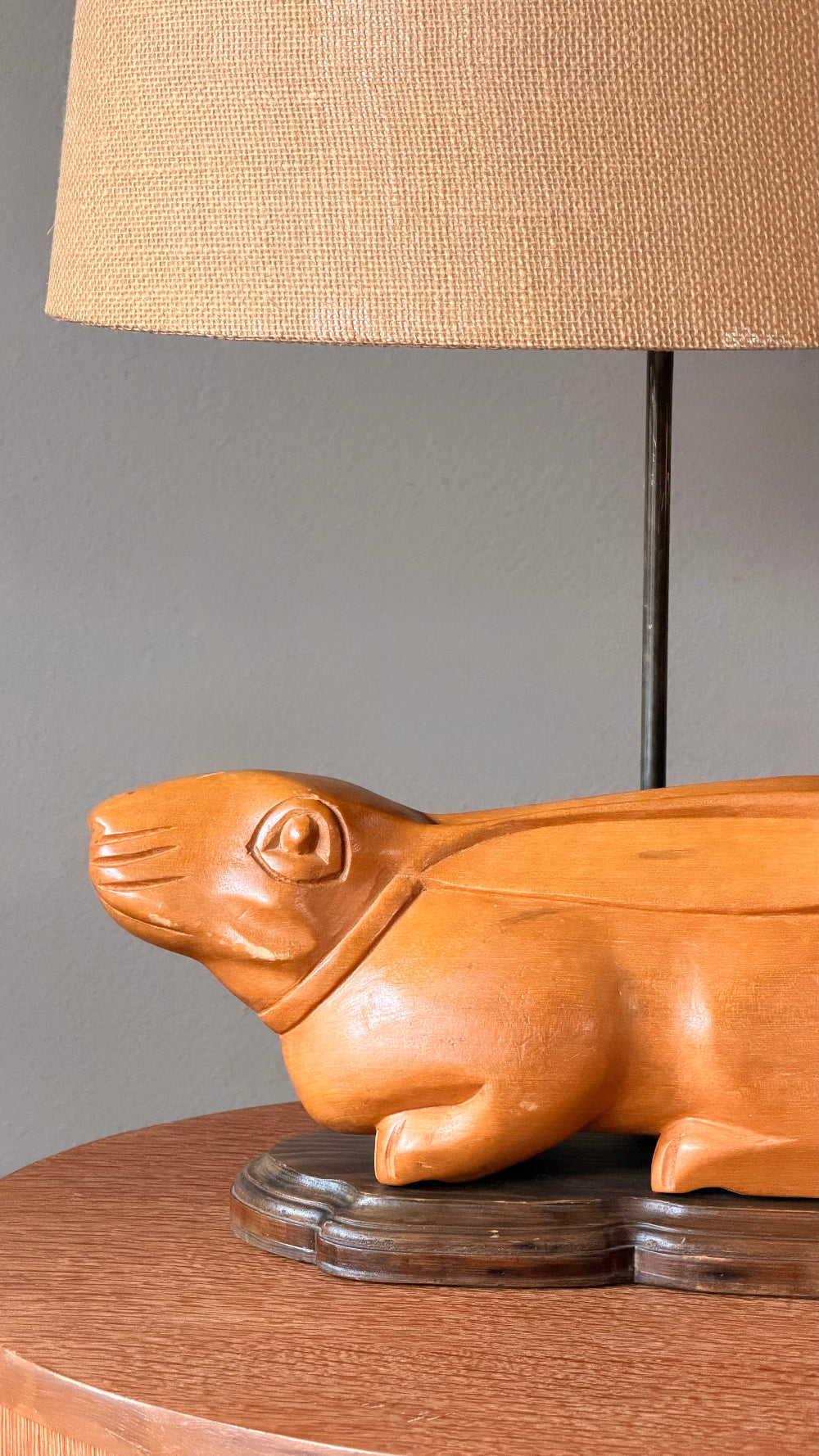 Carved Wood Rabbit Lamp