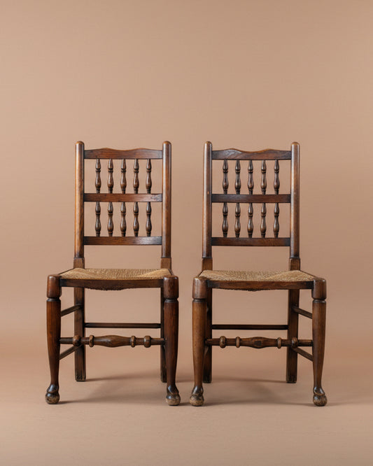 Antique Lancashire Spindle Back Chairs | Pair