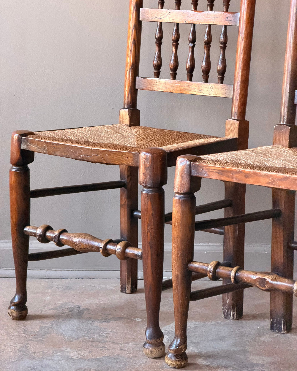 Antique Lancashire Spindle Back Chairs | Pair