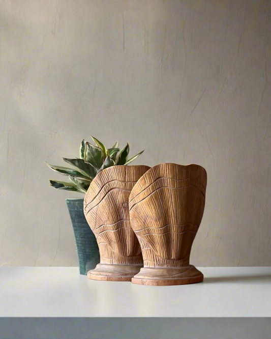 Carved Wood Shell Bookends