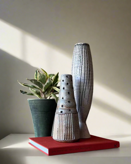 Ribbed Studio Pottery Vessel