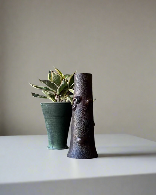 Hammered Bronze Faux Bois Vase