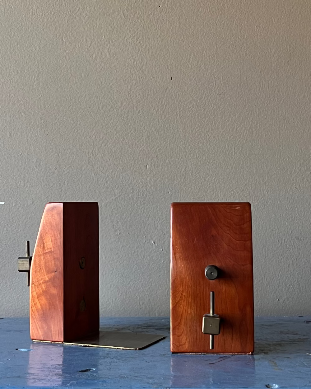 Vintage Walnut & Brass Bookends