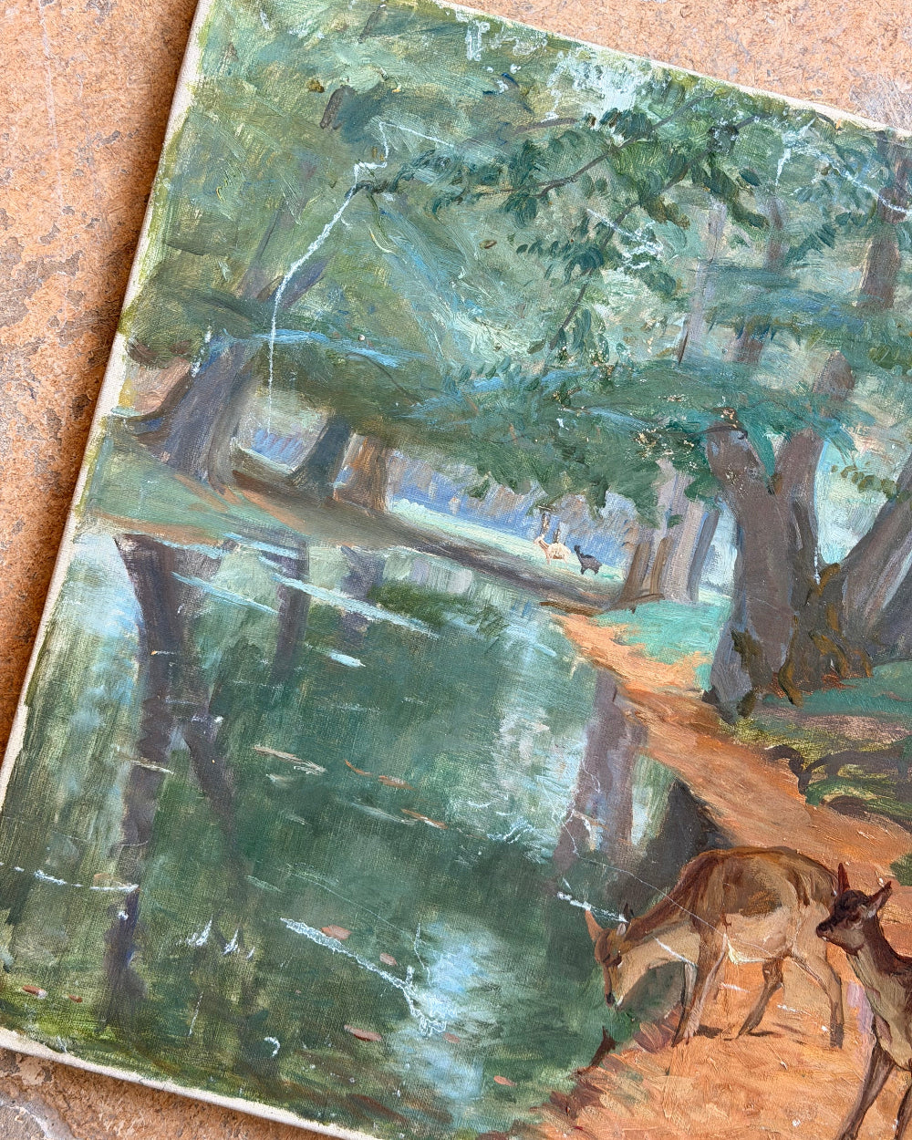 Oil Painting of Deer Drinking Water